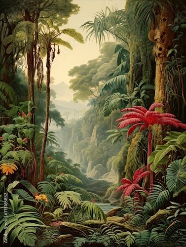 Vintage Jungle Expedition  Exploring Tropical Rainforest Art