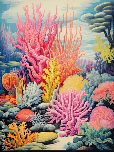 Coral Reef Delights  Vintage Art of Marine Life for Vibrant Ocean Scene Wall Decor
