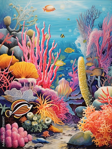 Vibrant Coral Reef Explorations: Vintage Ocean Art for Wall Decor and Marine Life Enthusiasts