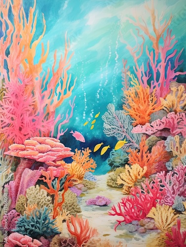 Vintage Coral Reef Explorations  Vibrant Ocean Art on Canvas for Marine Scene Wall D   cor