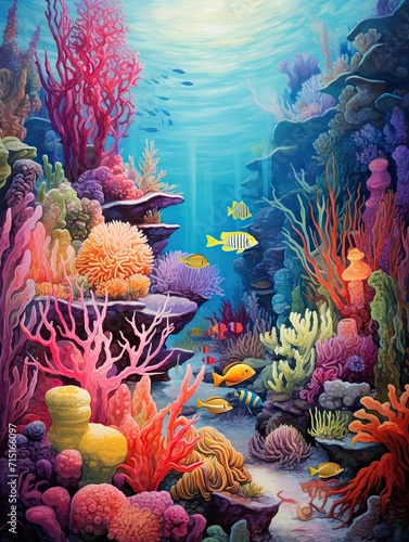 Vibrant Coral Reef Explorations: Ocean Vintage Painting Canvas Print