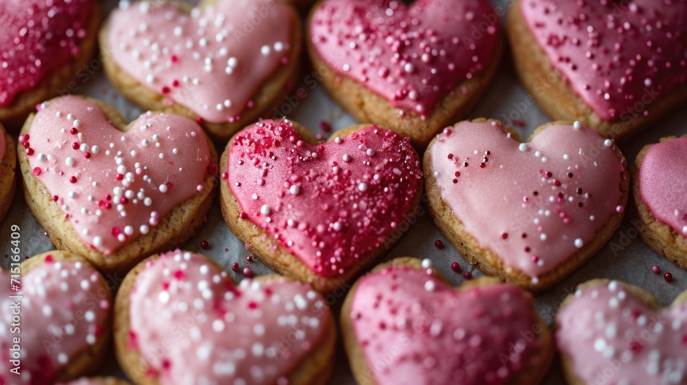 Pink Icing Heart Cookies - Neat Pattern of Shades and Textures, Valentine's Day Concept Pink Icing Heart Cookies - Neat Pattern of Shades and Textures, Valentine's Day Concept