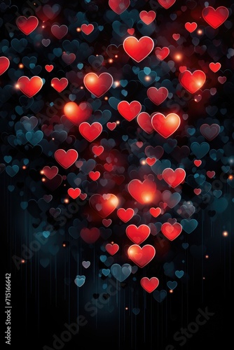 Cascading Red Hearts on Gradient Background - Depth and Floating Effect, Valentine's Day Concept