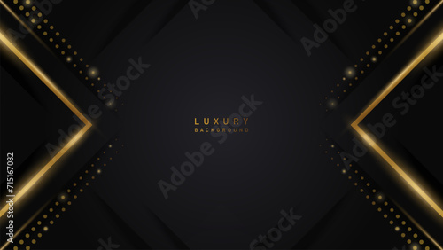 Luxury abstract modern background with golden lines on black backdrop. vector illustration template deluxe design