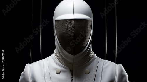A fencing mask is the only equipment worn by a paper cut fencer, 3D-rendered photo