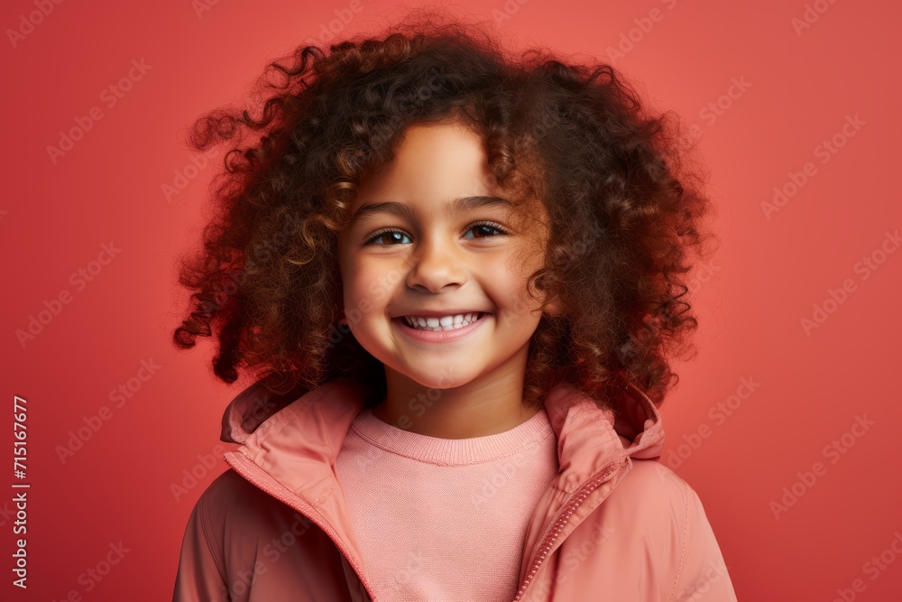 Portrait of a smiling african american little girl with curly hair on a red background Portrait of a smiling african american little girl with curly hair on a red background