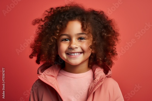 Portrait of a smiling african american little girl with curly hair on a red background © Inigo