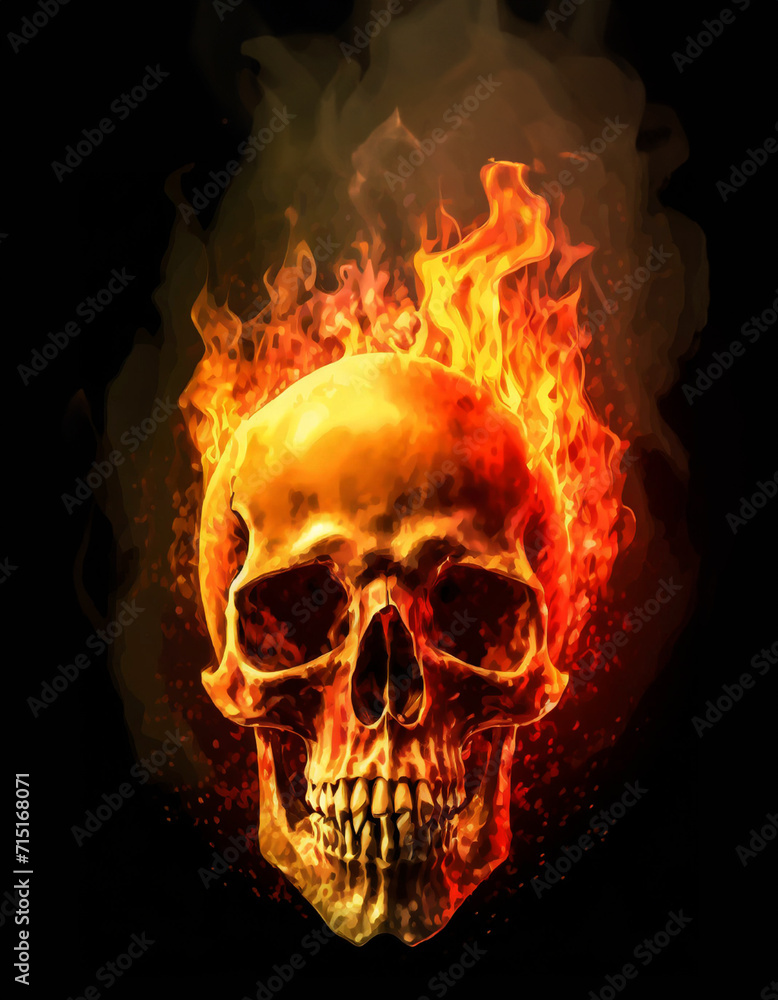 burning skull isolated on black background burning skull isolated on black background