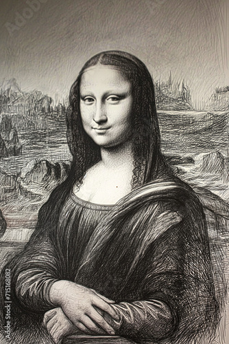 black and white, charcoal version of mona lisa