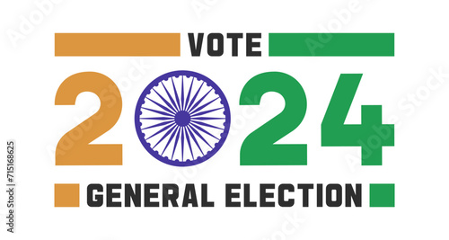 Vector Vote 2024 General Election text with '0' in '2024' as the Ashoka Chakra from the Indian flag, symbolizing India's 2024 general election