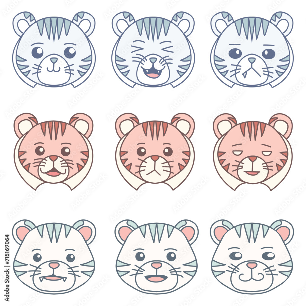 Fototapeta premium Set cute tiger vector illustration for your company or brand