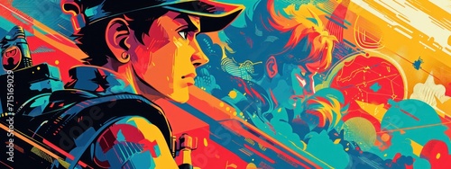 A thought-provoking portrait of a young pilot, layered with vivid abstract elements, evoking themes of adventure and the spirit of exploration.