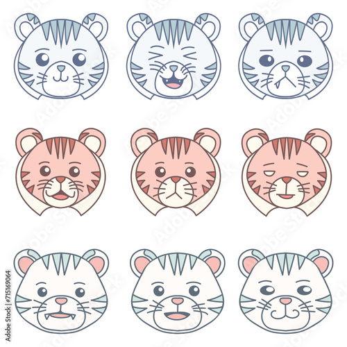 Set cute tiger vector illustration for your company or brand