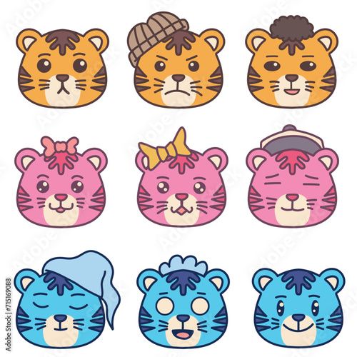 Set cute tiger vector illustration for your company or brand