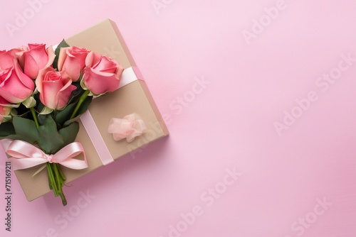 Top view of pink rose and gift box © tigerheart