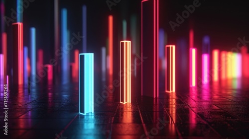 Dynamic neon bar graphs racing and competing against each other for attentio