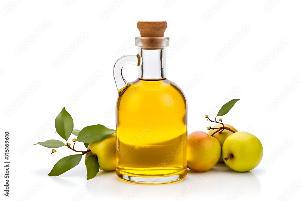 Apple vinegar in a glass bottle isolated on white background with clipping path Apple vinegar in a glass bottle isolated on white background with clipping path