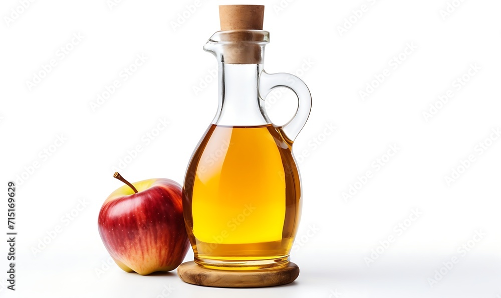 Apple vinegar in a glass bottle isolated on white background Apple vinegar in a glass bottle isolated on white background