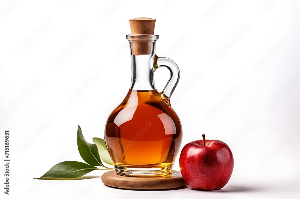 Apple vinegar in a glass bottle isolated on white background Apple vinegar in a glass bottle isolated on white background