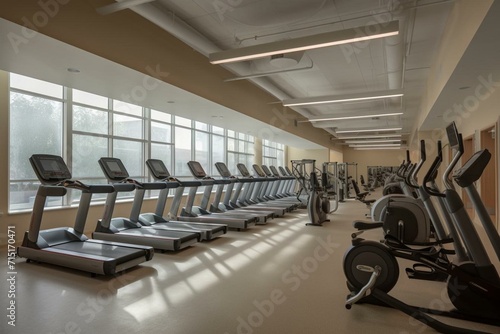 A fully equipped exercise facility focused on promoting health and overall well-being. Generative AI