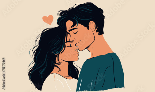Happy love couples. Men and women kissing, hugging, and cuddling. Diverse people in romantic relationships. Colored flat vector illustration of lovers and sweethearts