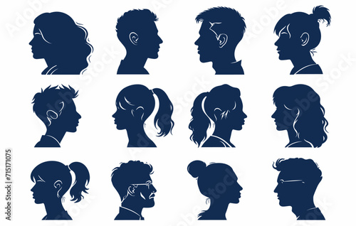 Vector simple silhouettes or icons of many people, woman and man facing each other relationship, conversation, gender