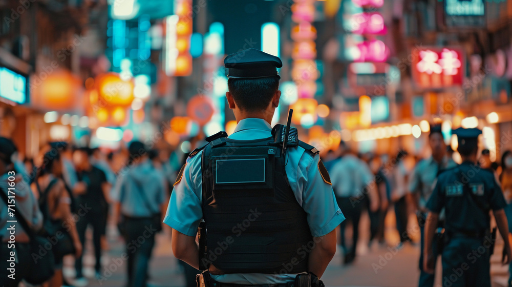 Potrait of Man police in street city Potrait of Man police in street city