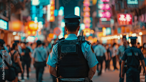 Potrait of Man police in street city