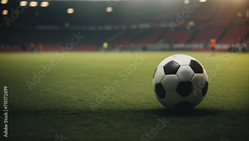 Soccer or European football ball on a field. Minimal abstract sport and competition concept. With copy space. © Milutinovic