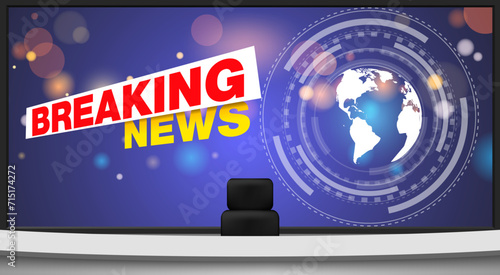 white table and breaking news on lcd background in the news studio room	