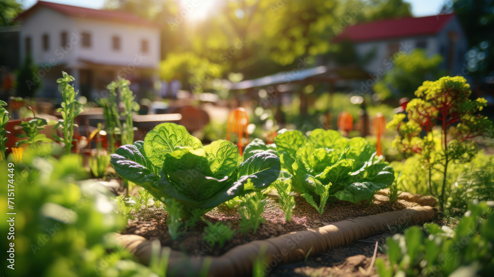 Neighborhood garden with residents growing fresh produce