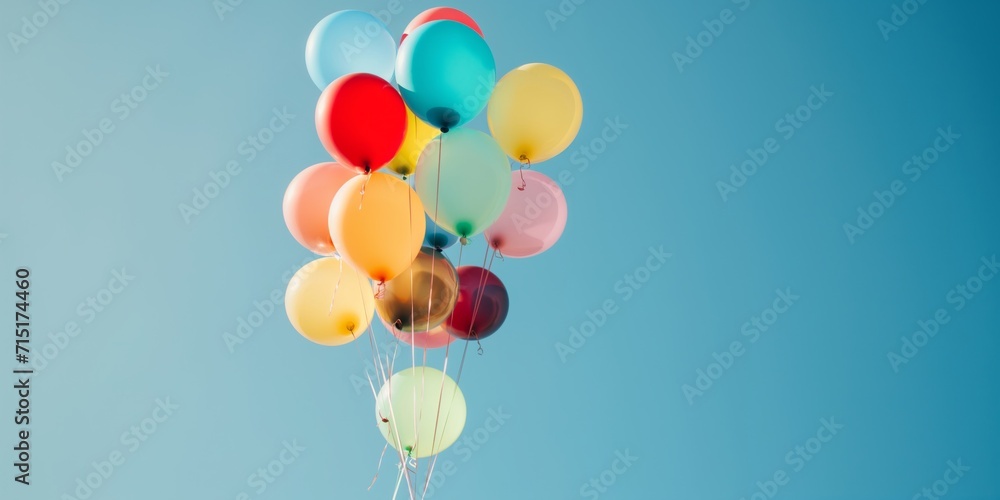 colorful balloons floating against a clear blue sky