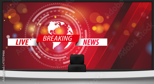 white table and breaking news on lcd background in the news studio room	