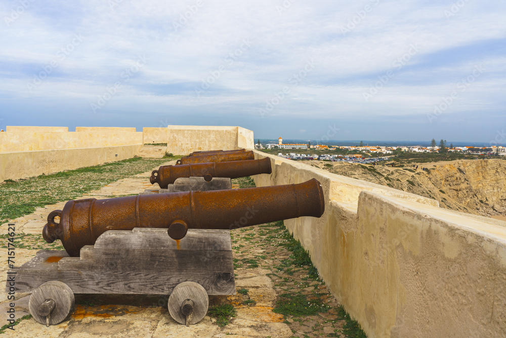 Cannons pointing out to sea at Sagres Fortress (Fortaleza de Sagres), Portugal