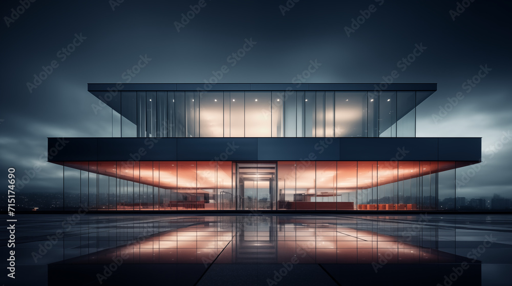 Photo of a modern office building with a sleek and minimalist design  - obrazy, fototapety, plakaty 