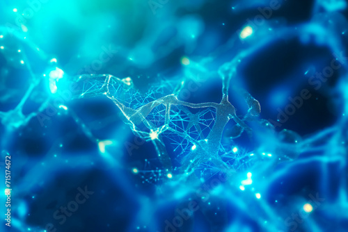 Futuristic blue-hued nano tech concept with glowing lattice-like structures, symbolizing biotechnology advances and singularity