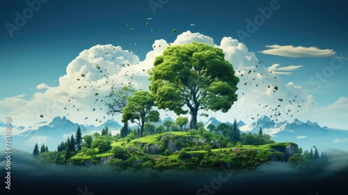earth day background with green tree and blue sky. © Алина Бузунова