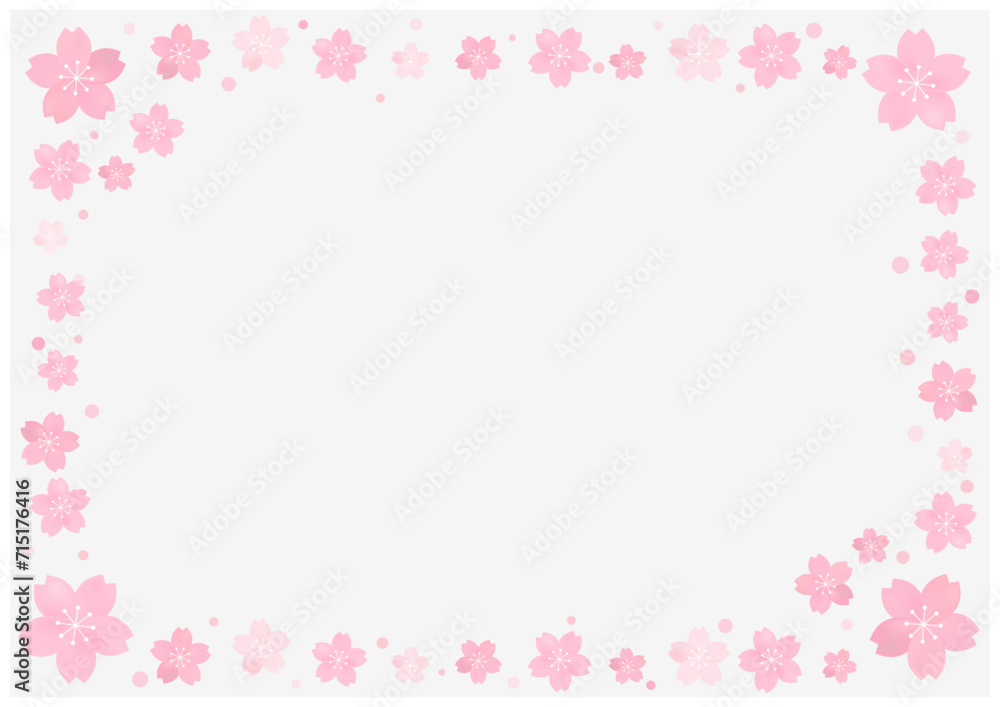 桜の花が美しい春の桜フレーム背景14薄色