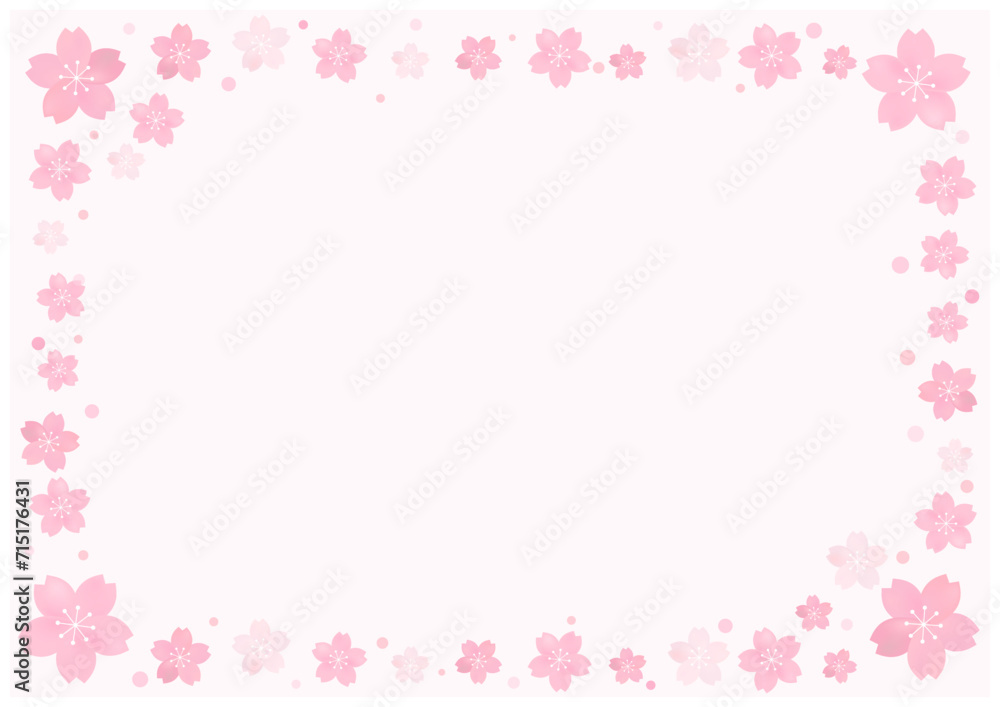 桜の花が美しい春の桜フレーム背景14薄桜色