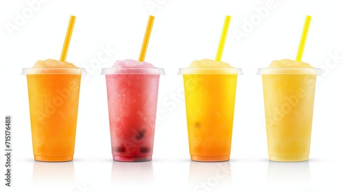 Plastic cups with tasty smoothies,Set of fruit smoothies juice drinks in plastic cups isolated on transparent background