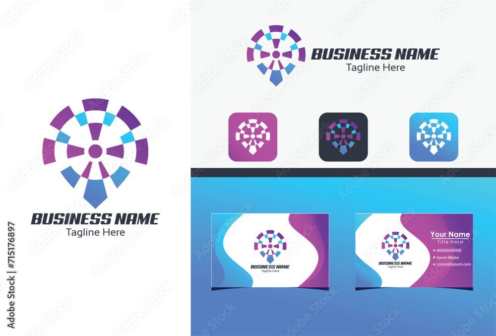 pin logo icon vector with business card concept