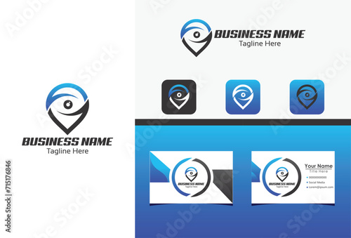 pin vision logo icon vector with business card concept