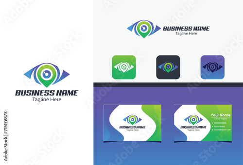 pin vision logo icon vector with business card concept