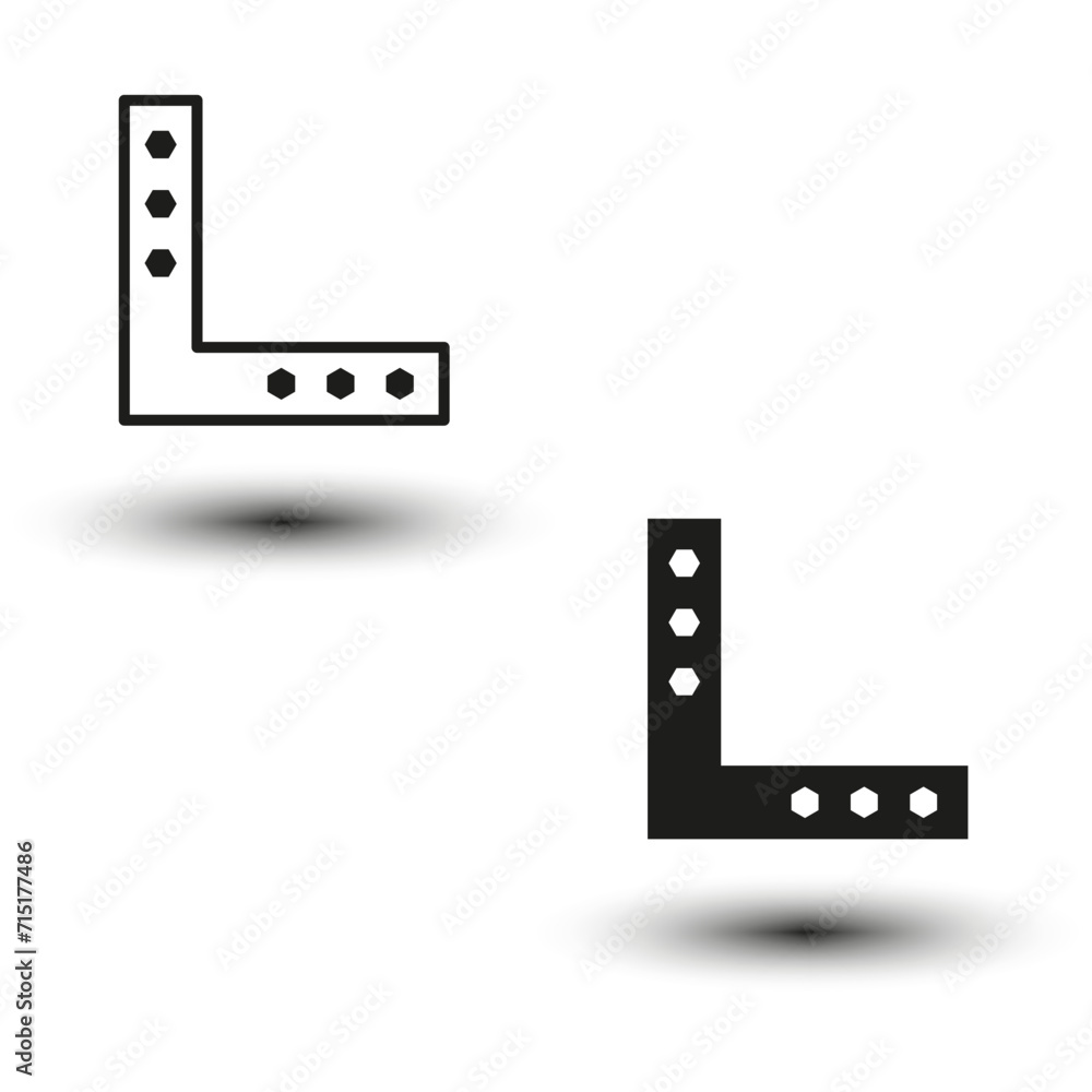Mounting angle metal bracket icon, L shape shelf bracket. Vector illustration. EPS 10. Mounting angle metal bracket icon, L shape shelf bracket. Vector illustration. EPS 10.