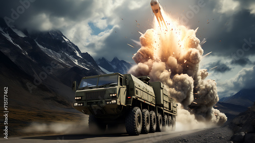 Valokuva missile fly from military trucks