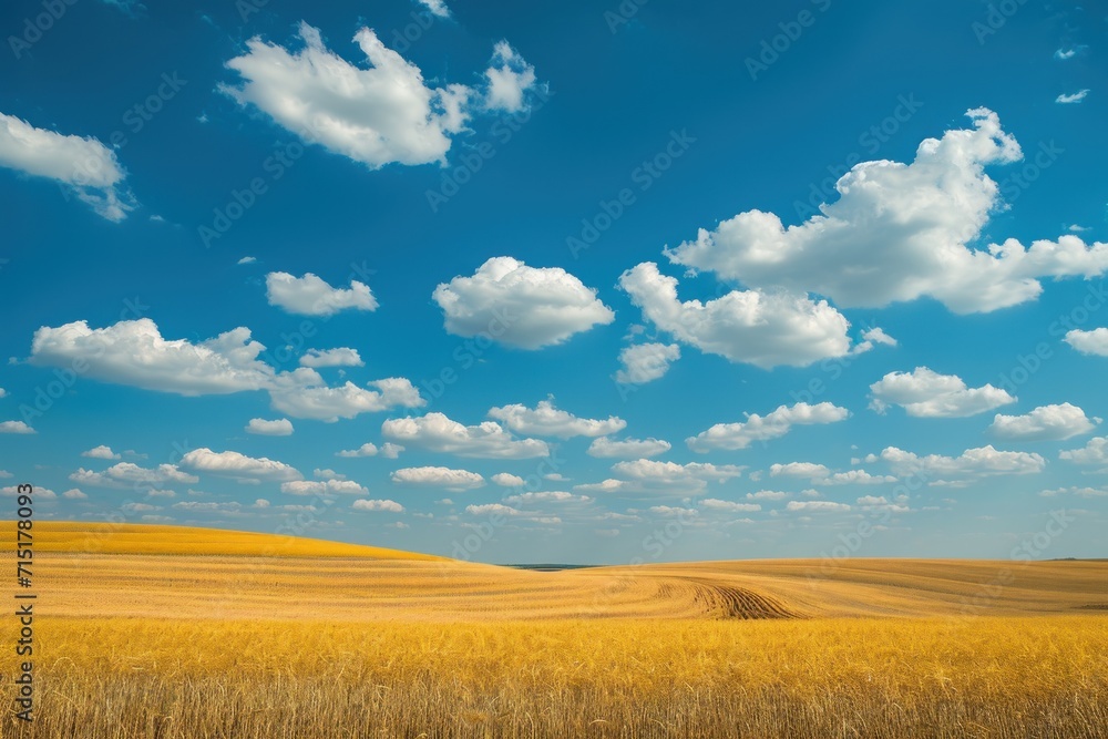 Yellow fields and blue skies. Generative AI.