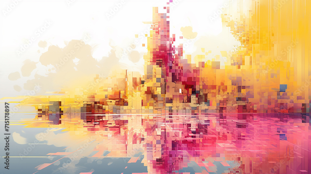 Pixelated prose flows from an open book with bursts of bright yellow and pink. pixel prose