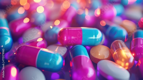 Vibrant medicine pills create a dynamic background for the medical and medicine concepts.