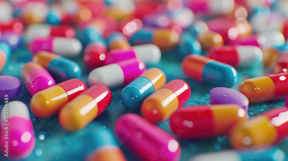 Medical and medicine concept background featuring vibrant, colorful medicine pills Medical and medicine concept background featuring vibrant, colorful medicine pills