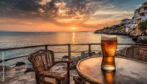Sipping a fresh beer waiting to admire the fantastic sunset on the beach cafe © Callow